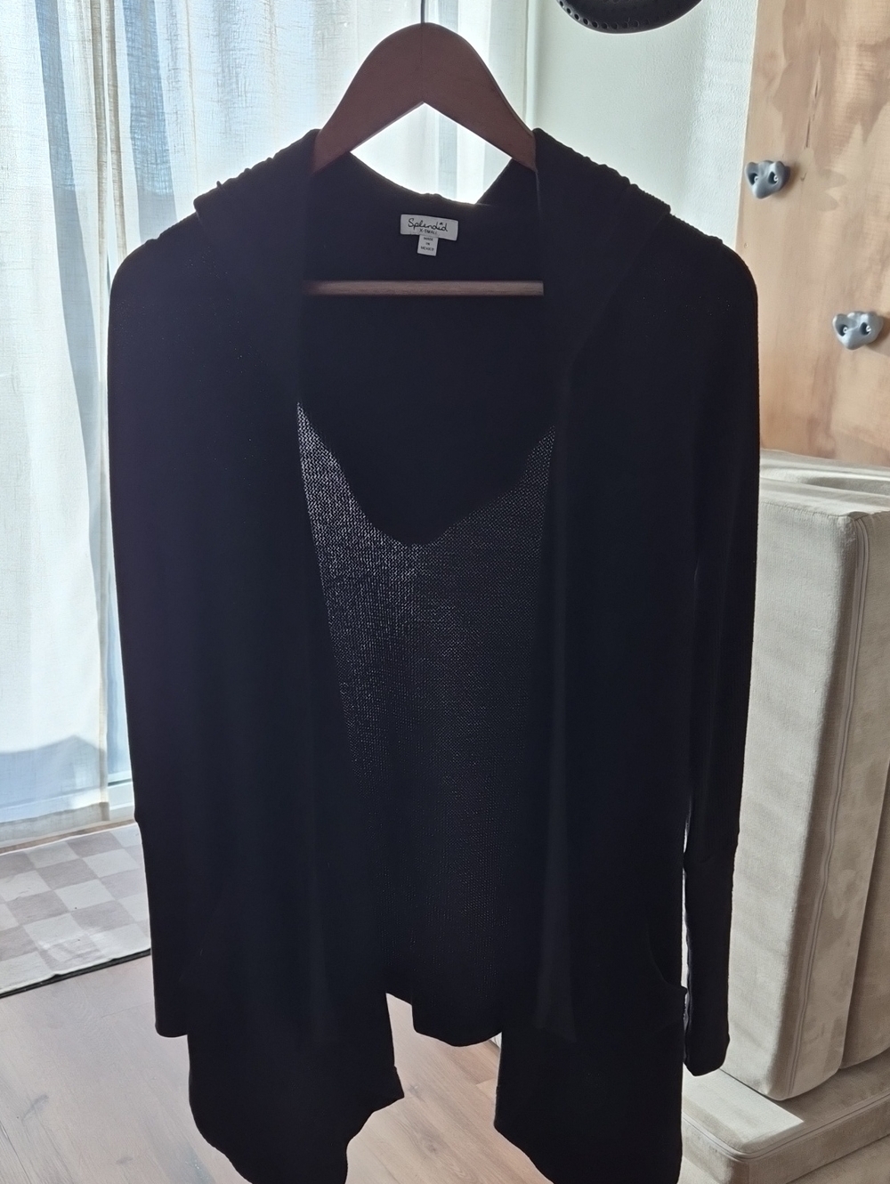 Splendid Black Hooded Open-Front Women's Sweater